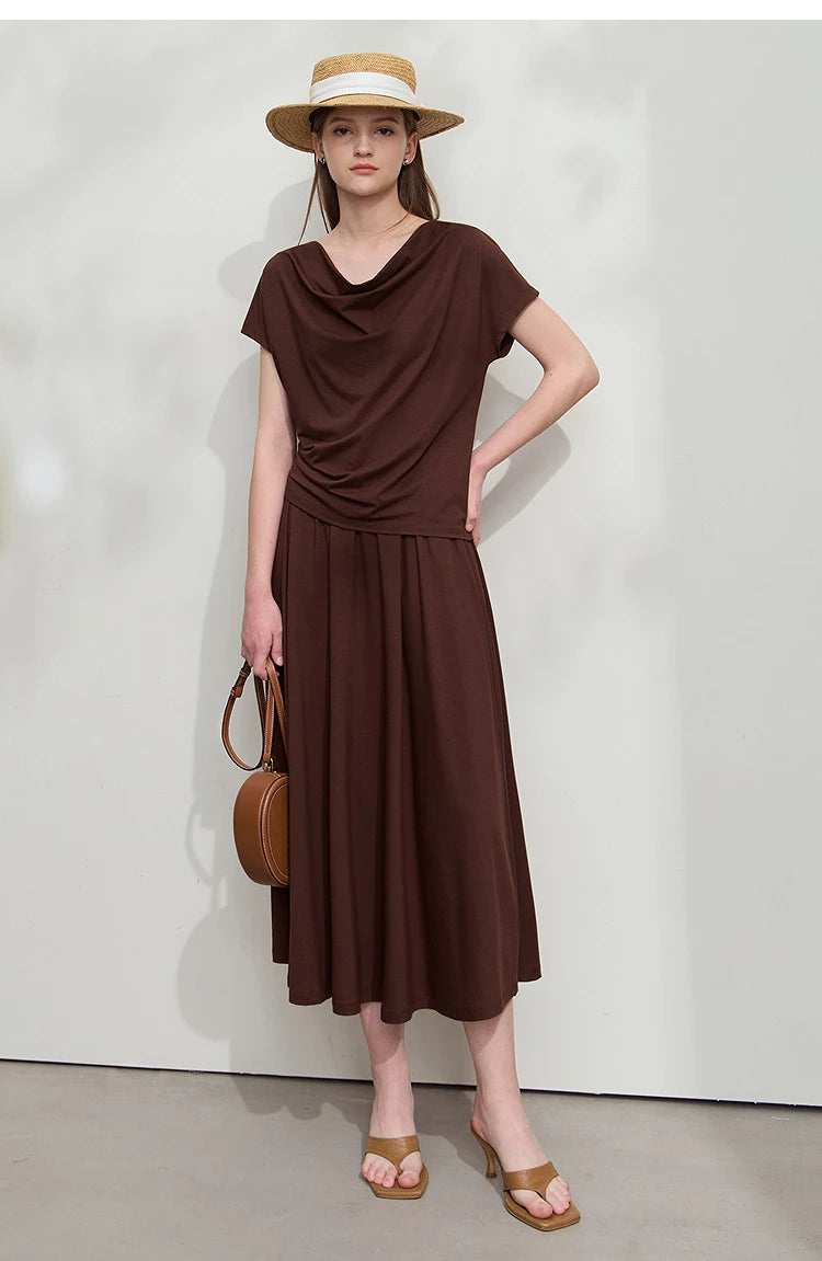 Damen T-Shirt aus Modal-Baumwolle mit kurzen Rotator-Ärmeln und Swing-Neck