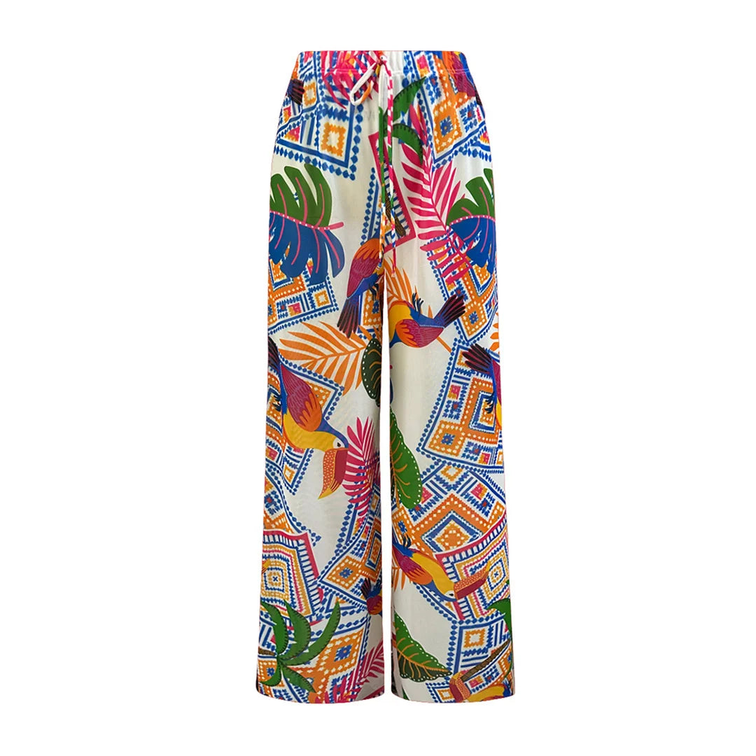 Damen-Badeanzug Print Langarm Sarong-Hose Set gepolstert