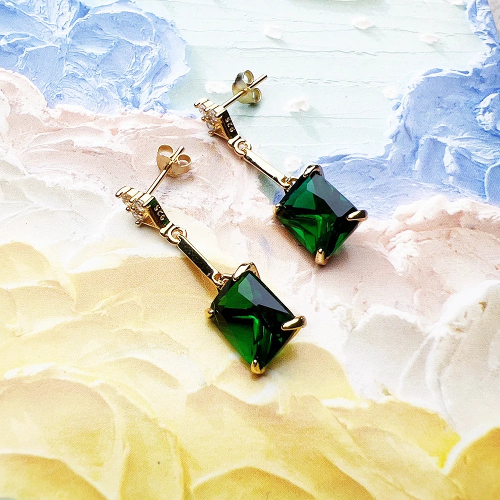 Damen-Ohrtropfen grüne Steine baumeln Vintage Sommer aus Sterlingsilber