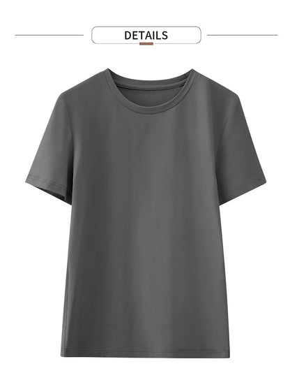 Damen T-Shirt im minimalistischen Stil mit lässigem O-Ausschnitt und kurzen Ärmeln