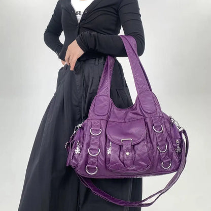Damen-Umhängetasche Mit Mehrfachfächern Kleine Kunstleder-Satchel für Alltag und Freizeit