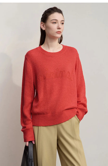 AMII Damenpullover in Rot, Strick mit Rundhalsausschnitt und geripptem Saum