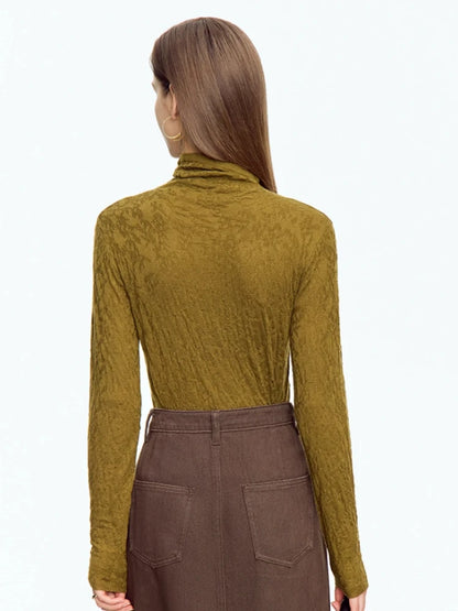 Damen-Rollkragenpullover Wolle-Mix schlank dünn Winter