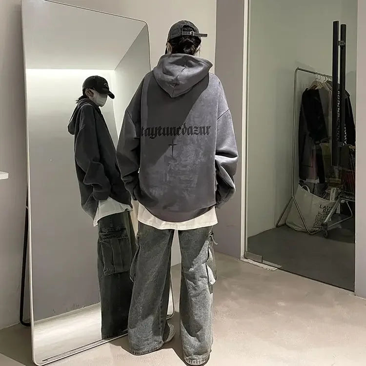 Lässiger Herren-Hoodie mit Rundhalsausschnitt und Vintage-Cartoon-Print – ideal für Herbst und Winter