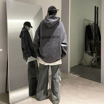 Lässiger Herren-Hoodie mit Rundhalsausschnitt und Vintage-Cartoon-Print – ideal für Herbst und Winter