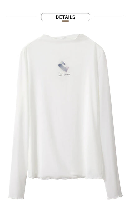 Damen T-Shirt aus gedrucktem Mesh mit slim-fit Halb Stehkragen