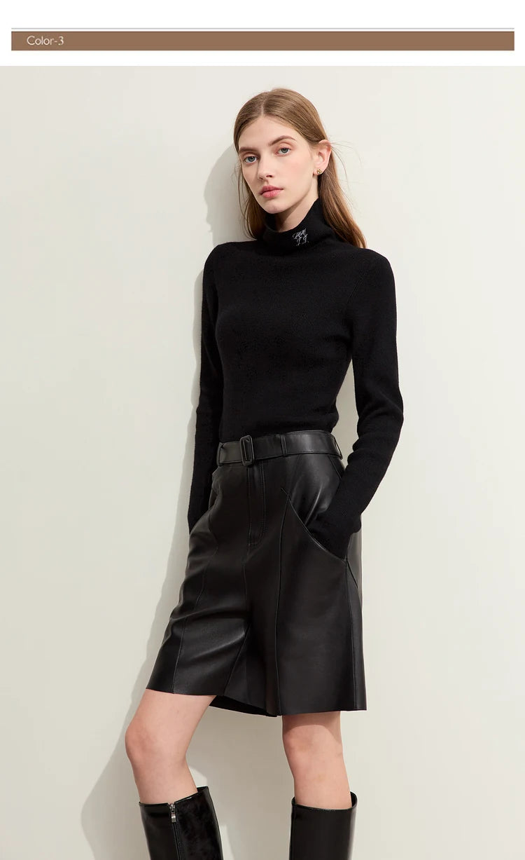 Damen-Rollkragenpullover Kaschmir-Wolle Slim Stickerei Winter