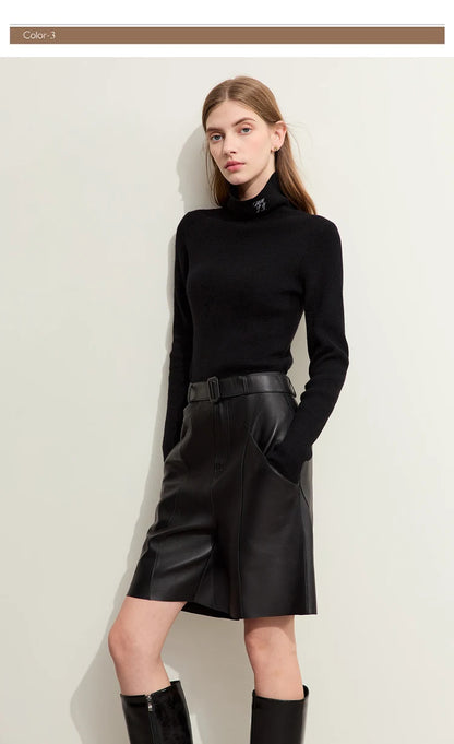 Damen-Rollkragenpullover Kaschmir-Wolle Slim Stickerei Winter