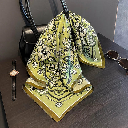 Damen Seidenschal 53cm quadratisch Blumenprint Luxus Hijab Bandana F