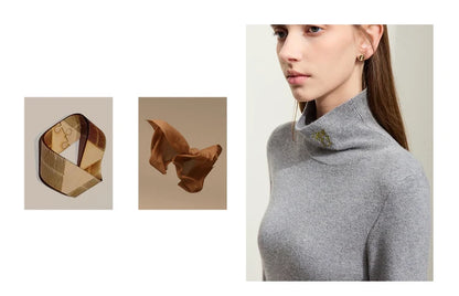 Damen-Rollkragenpullover Kaschmir-Wolle Slim Stickerei Winter