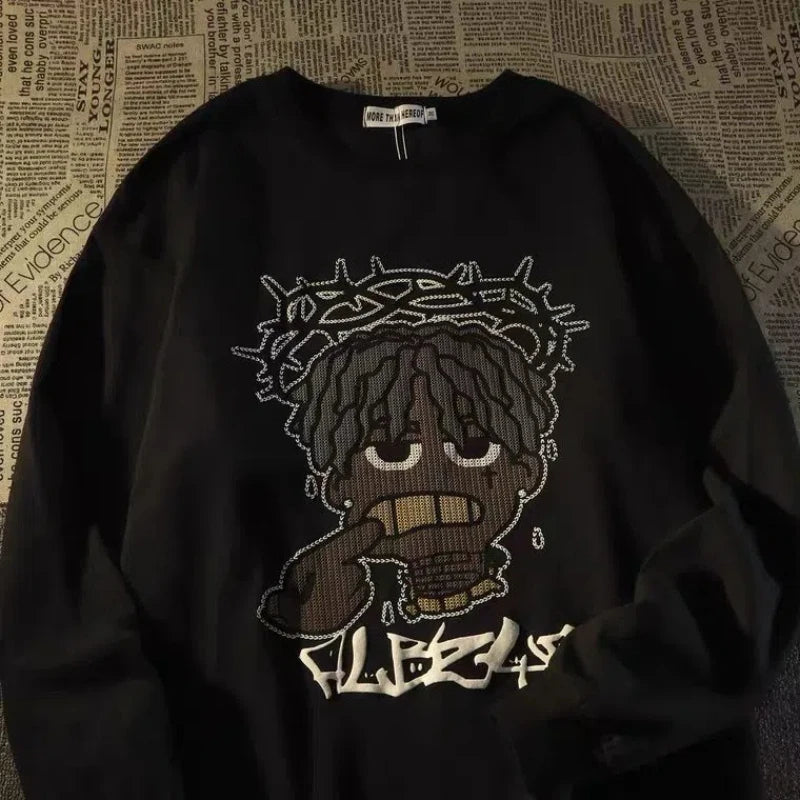 Herren-Pullover mit O-Ausschnitt und Cartoon-Print – warmes, modisches Design für Herbst und Winter