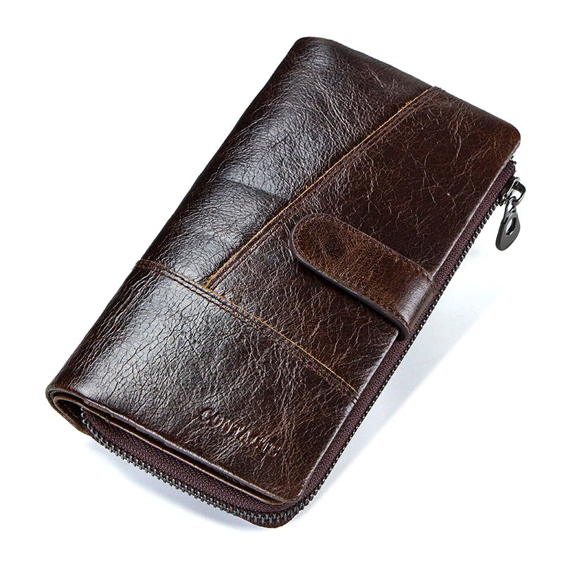 Herren Echtleder Lange Geldbörse Vintage Bifold Reißverschluss Kartenhalter Geldclip