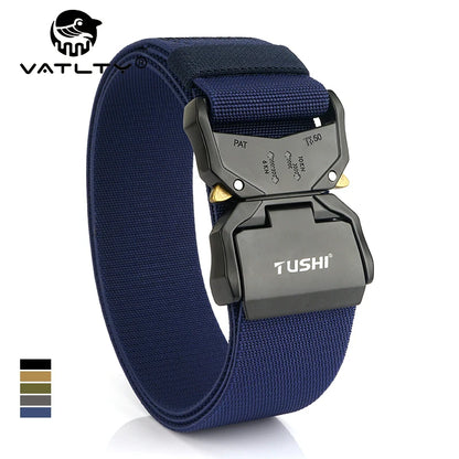 VATLY Breiter Elastik-Gürtel Herren 5 cm Aluminium-Schnellverschluss Militär-Stil