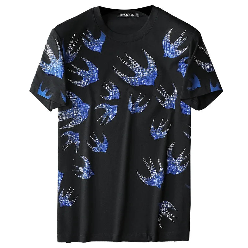 Herren T-Shirt mit Retro-Diamantdruck für Sommer und Freizeitaktivitäten