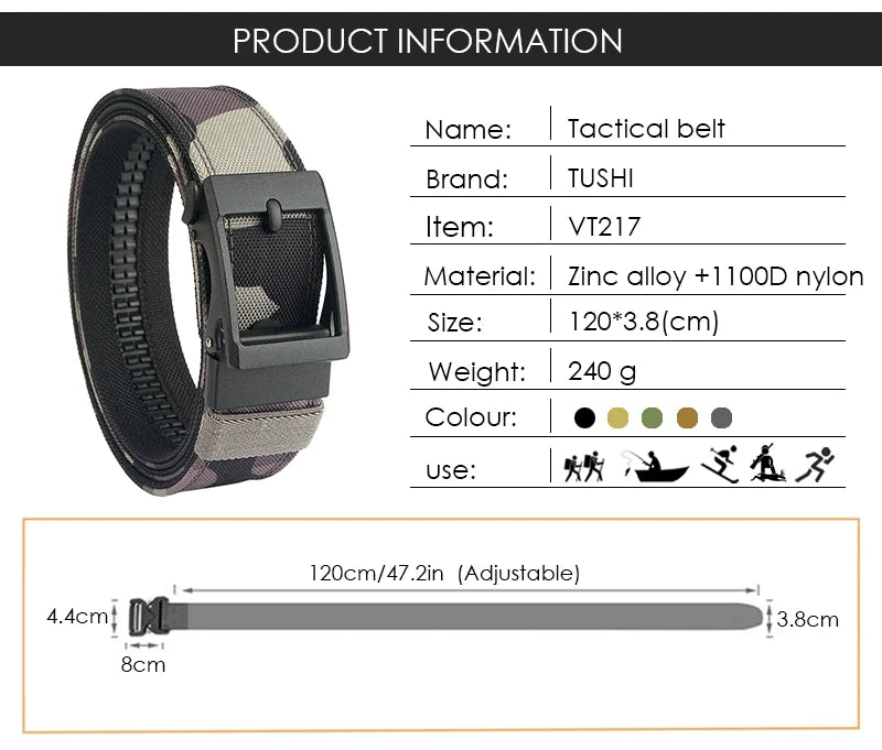 VATLTY New Hard Tactical Belt for Men Metal Automatic Buckle IPSC Gun Belt 1100D Nylon Military Belt Outdoor Sports Girdle Male