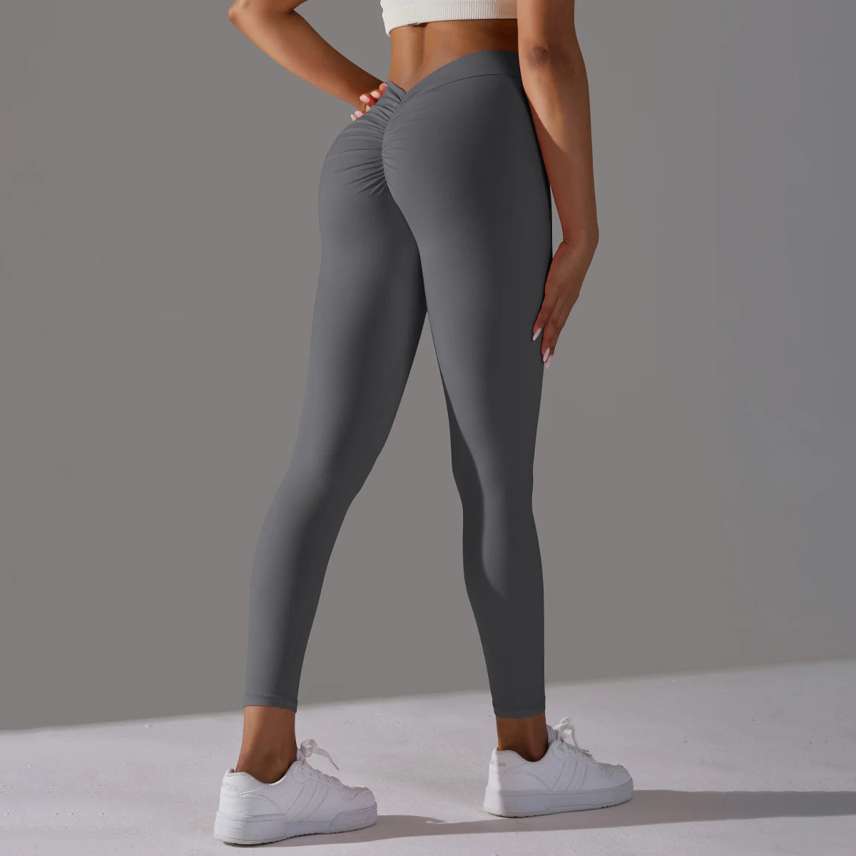 Nahtlose Leggings Dunkelgrau, hohe Taille, lang, eng anliegend