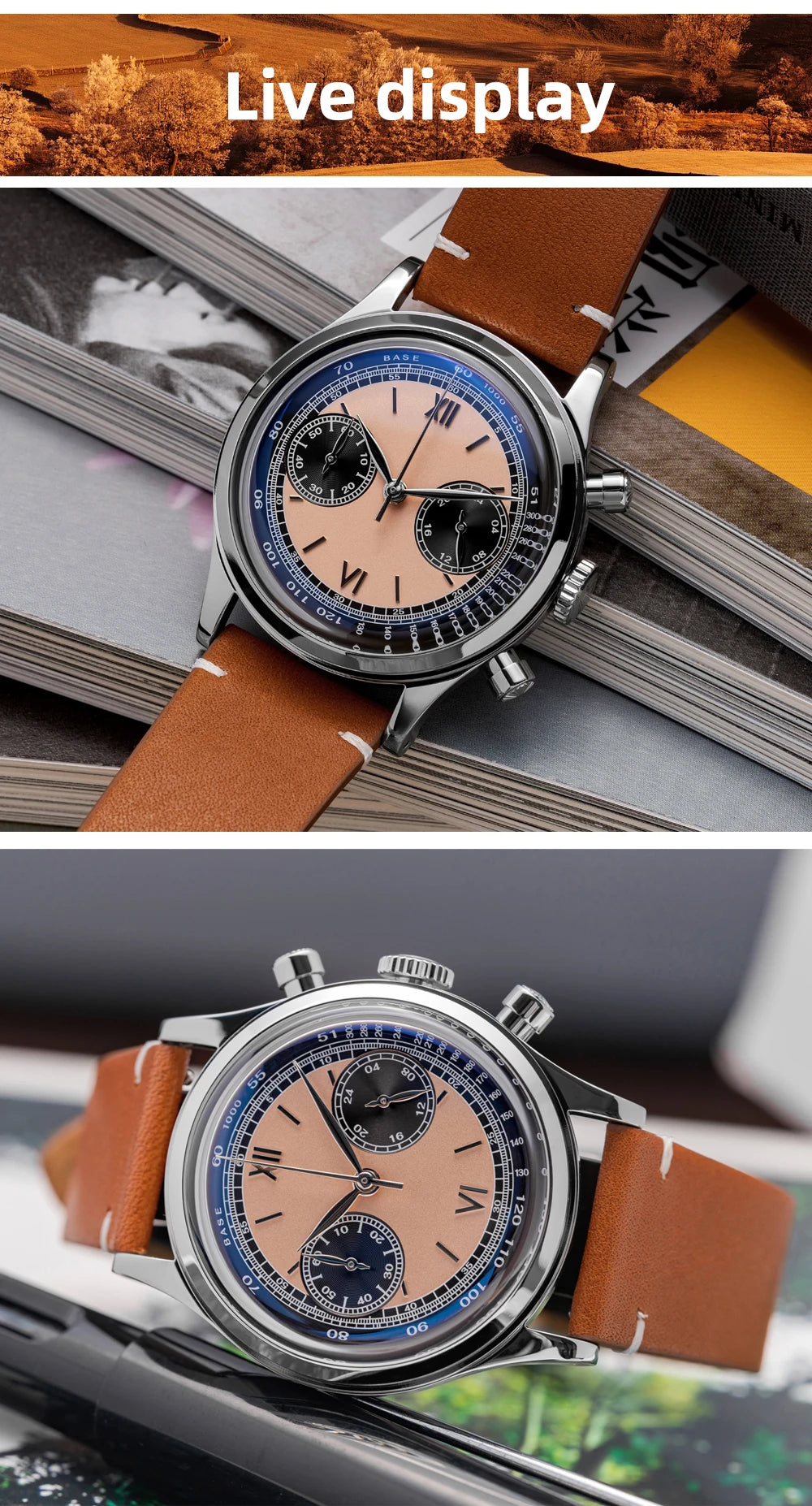 Herren-Chronograph mit Lederarmband und VK64-Werk