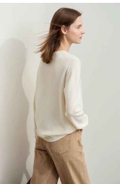 Damen-Rundhalspullover Wolle-Kaschmir nahtlos Streetwear Herbst-Winter