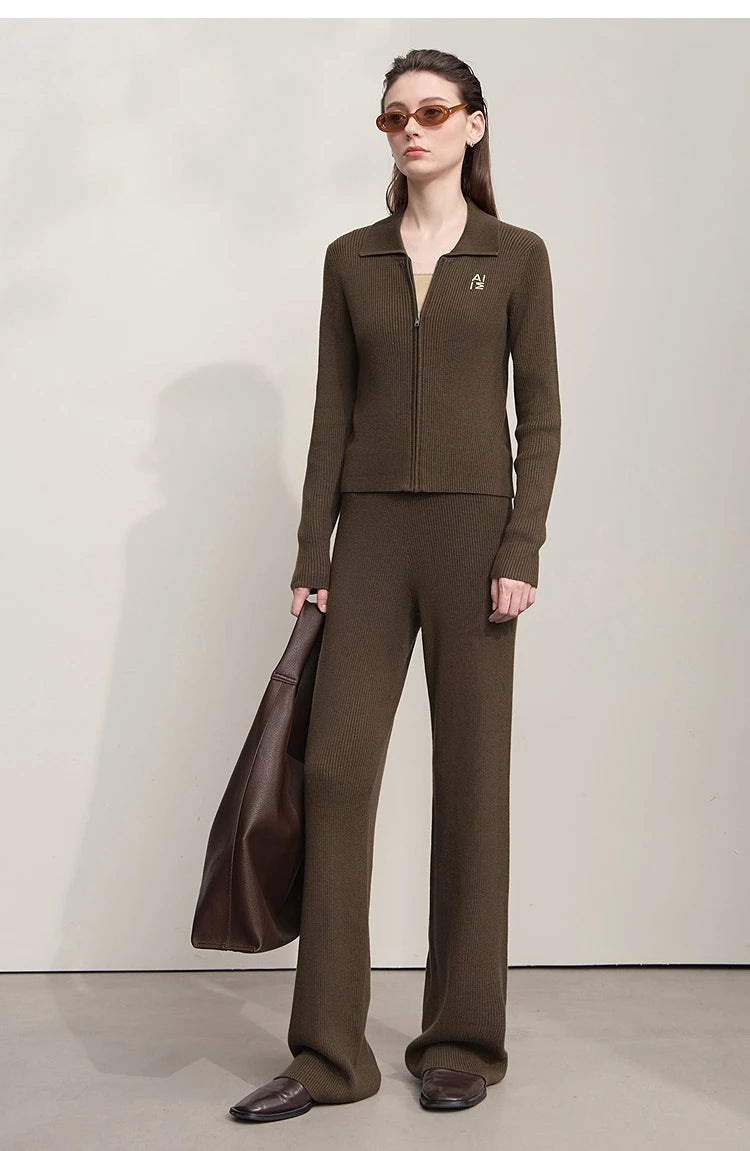 Damen-Strickjacke Buchstaben Slim Reißverschluss Wolle-Mix Herbst-Winter