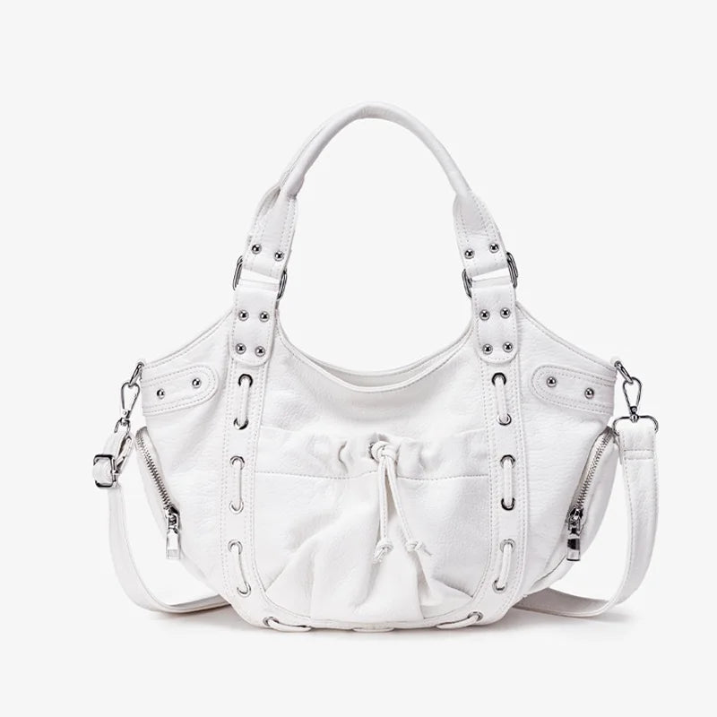 Damen-Hobo-Tasche Aus Leder Im Abgenutzten Retro-Y2K-Biker-Stil Mit Reißverschluss