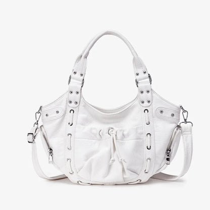 Damen-Hobo-Tasche aus Kunstleder in Silber mit Verstellbarem Tragegurt und Mehrfachfächern
