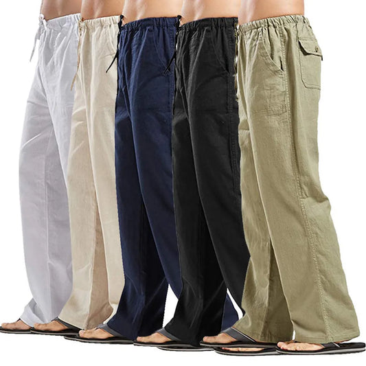 Herren-Freizeithose aus Leinen, locker, große Größe, 9, Farbe 8, einfarbig, mit Taschen