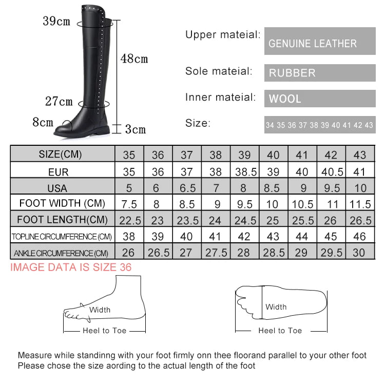 Over The Knee Boots Ladies Winter Wool Warm Genuine Leather Shiny Fashion Ladies Knee Boots Large Size Female Riding Boots