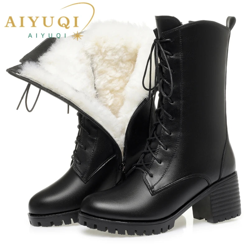 AIYUQI 2025 new women's snow boots non-slip work boots women large size winter warm motorcycle boots girls ankle boots