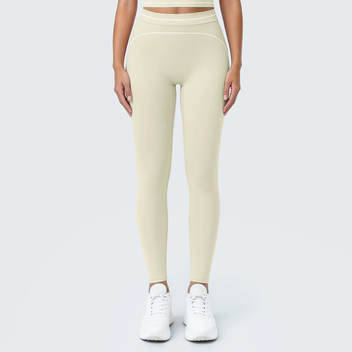 Nahtlose Yoga-Leggings, hochtailliert, hellbeige, eng anliegend