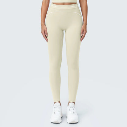 Nahtlose Yoga-Leggings, hochtailliert, hellbeige, eng anliegend