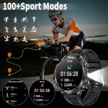 Herren Smartwatch für Outdoor-Sport mit wasserdichter Bluetooth-Funktion und LED-Taschenlampe