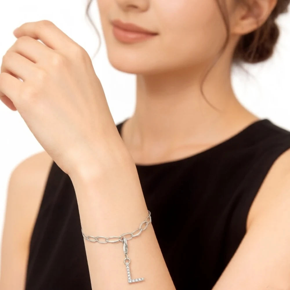 Damen-Charm-Anhänger Buchstaben weißer Stein klassisch aus Sterlingsilber