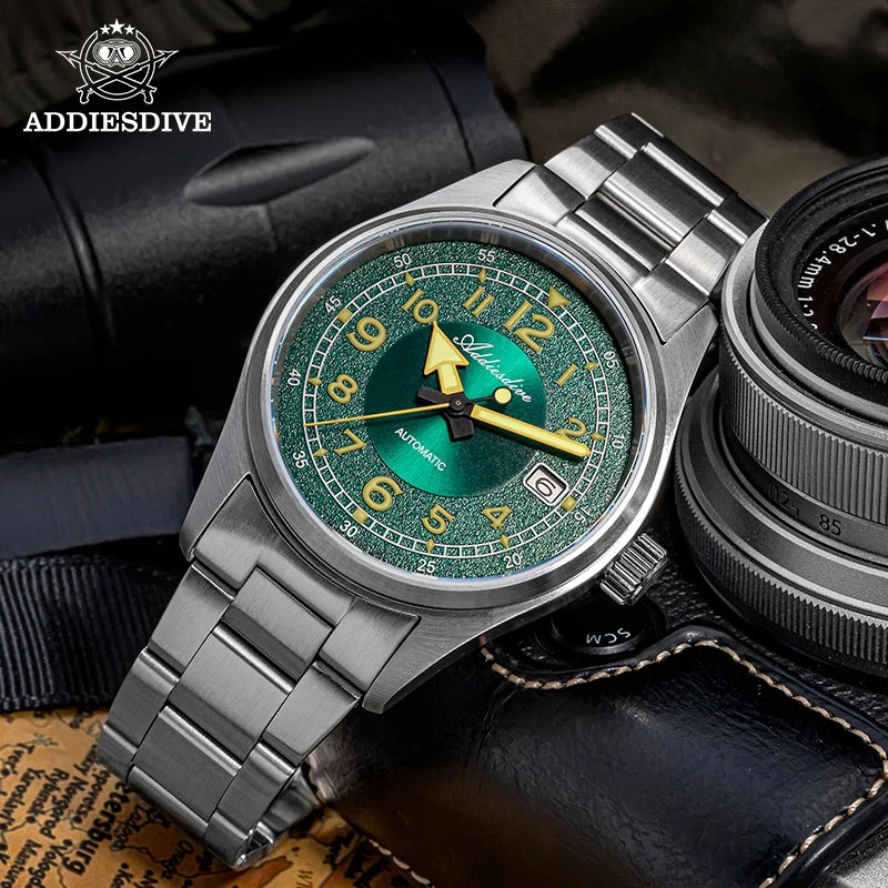 Herren-Vintage-Automatikuhr mit Sichtfenster und C3-Leuchtmasse
