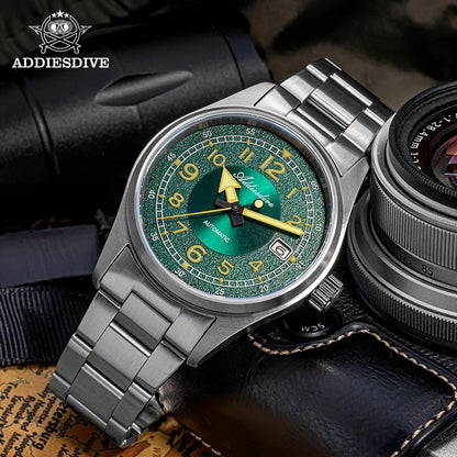 Herren-Vintage-Automatikuhr mit Sichtfenster und C3-Leuchtmasse