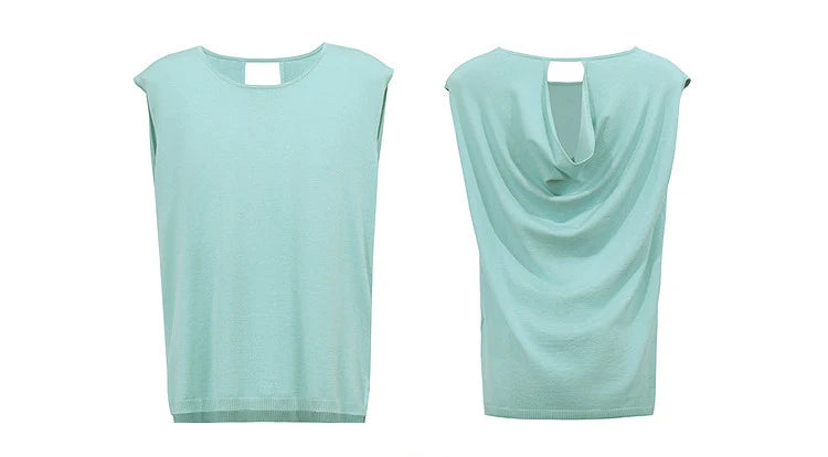 Damen-Rundhalspullover ärmellos Drapierung Cut-Out Lyocell Sommer