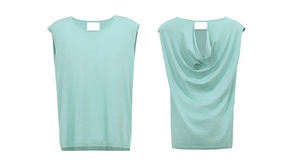 Damen-Rundhalspullover ärmellos Drapierung Cut-Out Lyocell Sommer