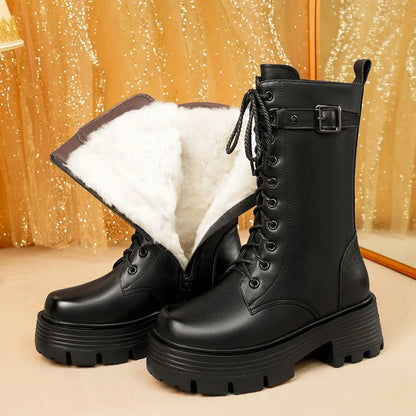 AIYUQI Women's Winter Shoes 2025 New Genuine Leather Women's Biker Boots Large Size 41 42 43 Warm Platform Women's Snow Boots