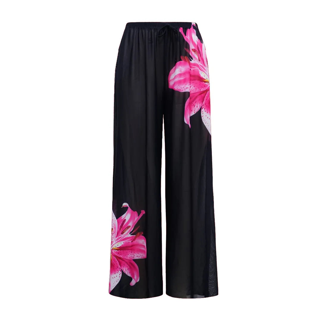 Damen Badeanzug Blumen Print Langarm mit Hose Einteiler Schwimmanzug