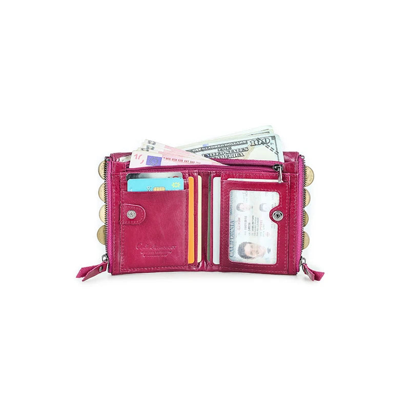 Damen Echtleder Geldbörse Bifold Luxus Retro Fotofächer Kartenhalter Reise Geschenk