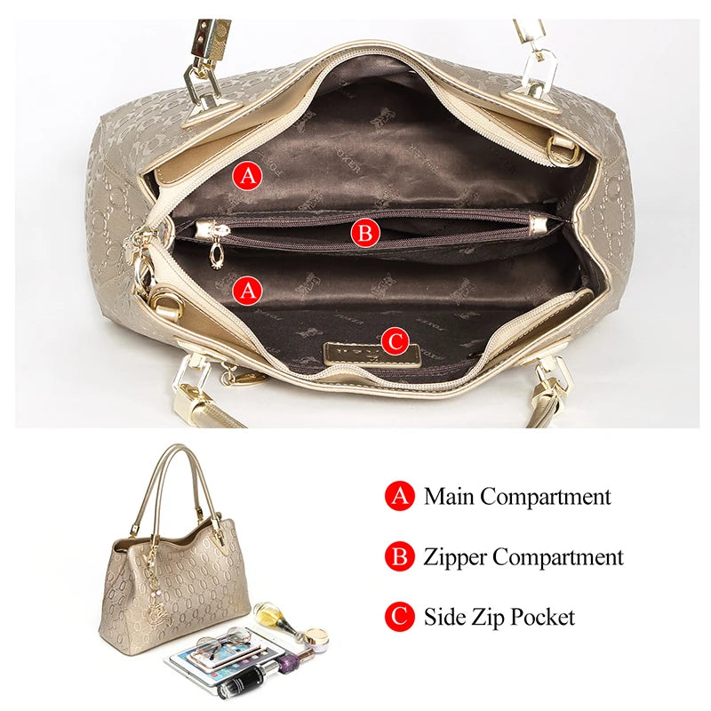 Damen Handtasche aus Rindleder mit Anhänger und großer Kapazität