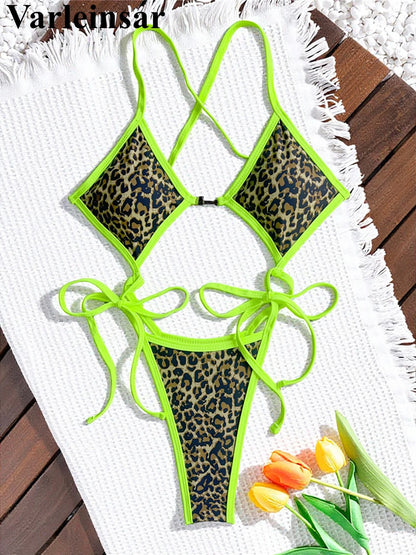 Damen-Badeanzug Leopard Micro-Tanga Weste High-Leg gepolstert