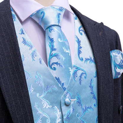 Blau gemusterte Herrenweste mit Krawatte im Paisley-Blumenlook