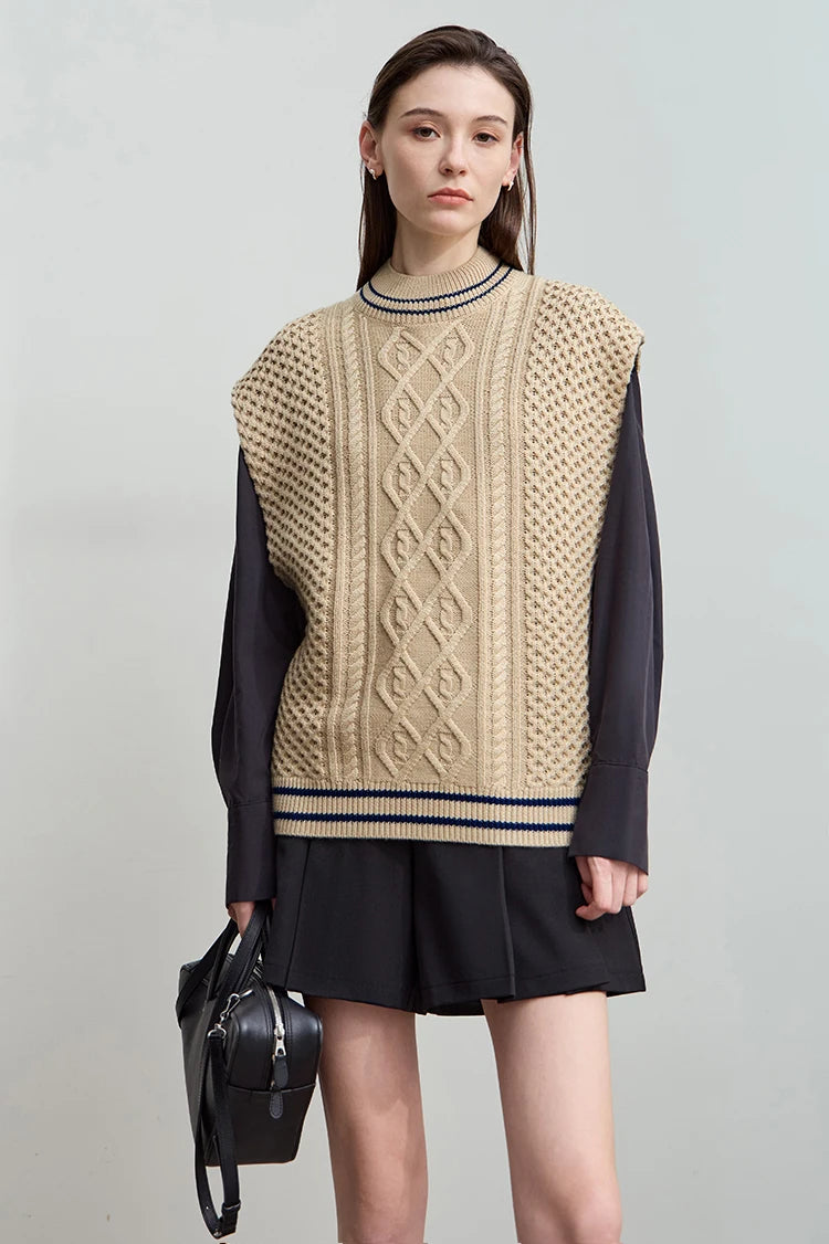 Damen-Halbrollkragen-Pullover ärmellos Weste Wolle-Mix Herbst