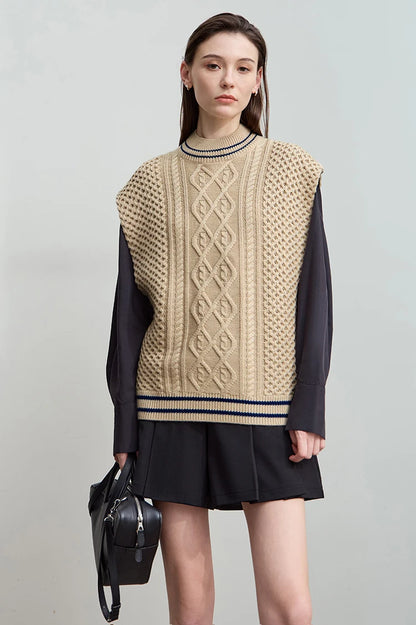 Damen-Halbrollkragen-Pullover ärmellos Weste Wolle-Mix Herbst