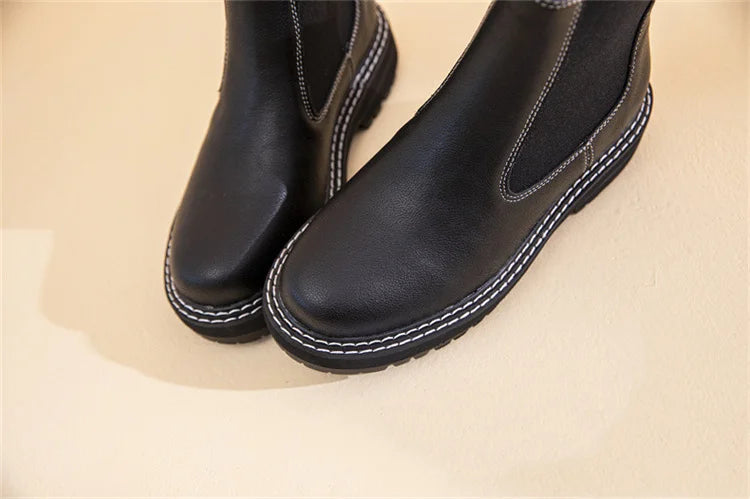 Women Winter Boots Sued Genuine Leather  New Fashion British Style Women Chelsea Boots Large Size 41　42　43 Female Ankle Boots