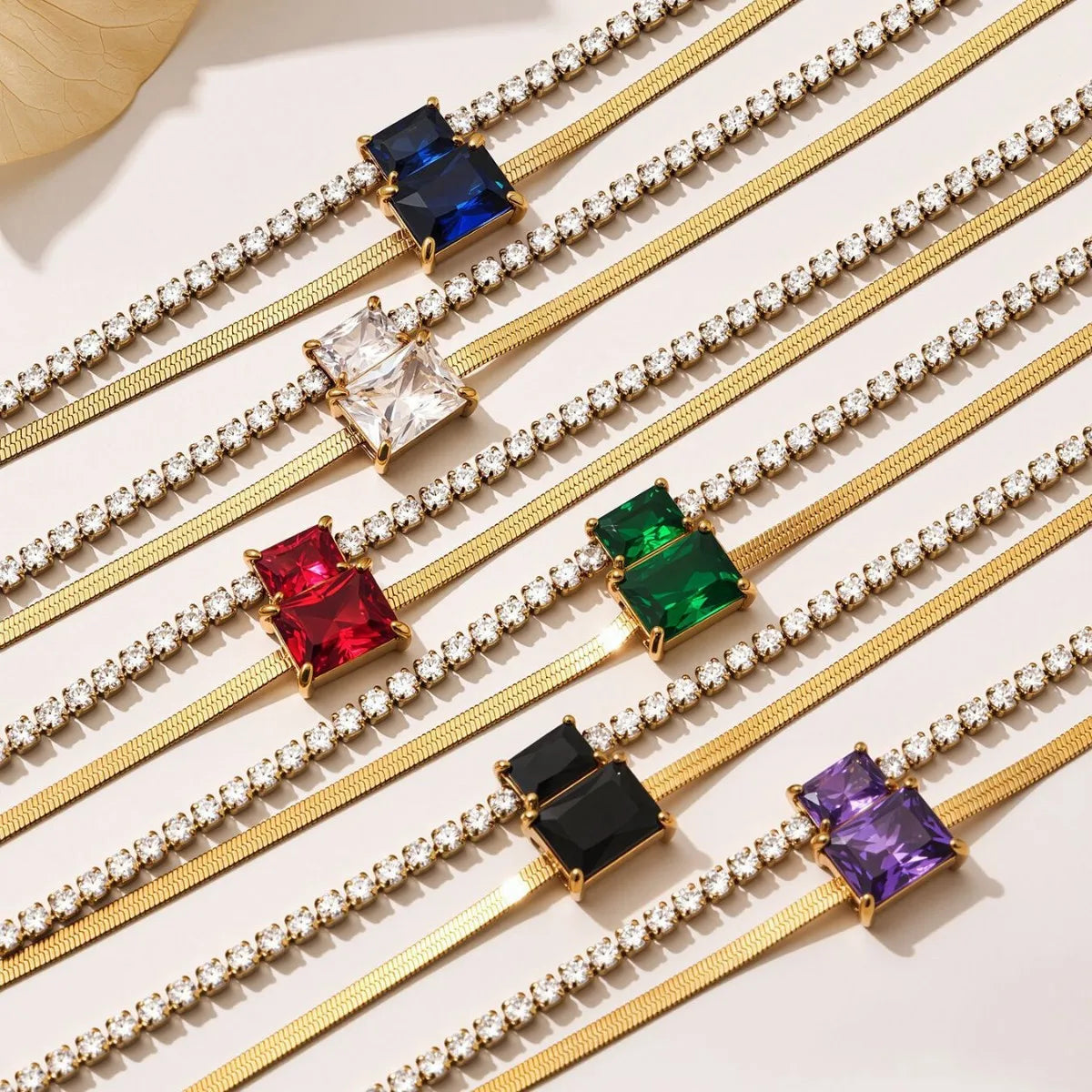 Damen-Armband Baguette-Zirkonia Doppelschicht