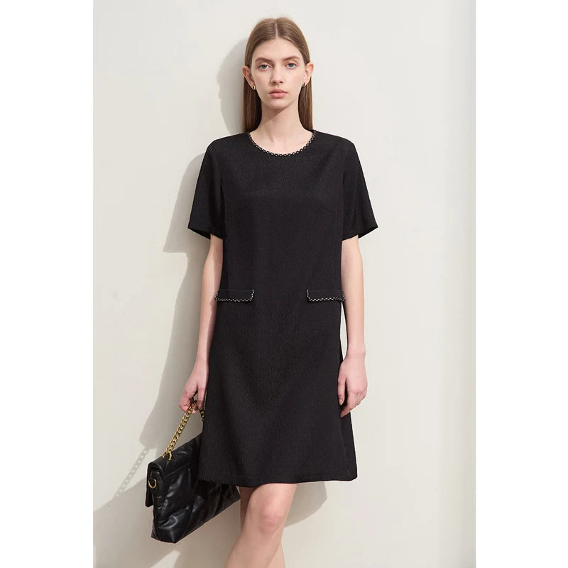 Bequemes Sommerkleid Für Bürodamen Mit O-Ausschnitt Und Stretch