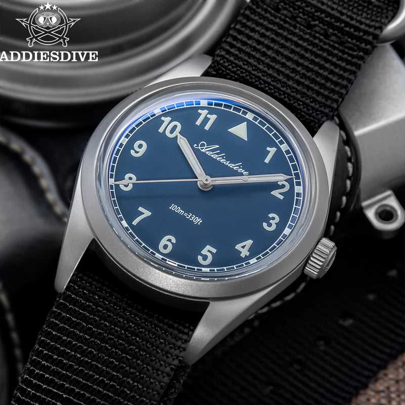 Herren-Quarzuhr mit Bubble-Glas und Nylonarmband