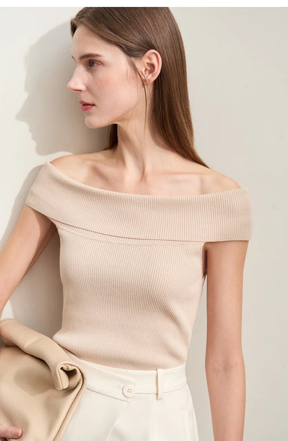 Damen Strickpullover im minimalistischen Stil mit schickem Slash Neck Design
