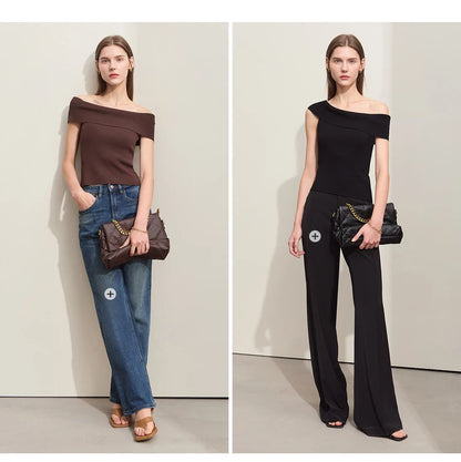 Damen Strickpullover im minimalistischen Stil mit schickem Slash Neck Design